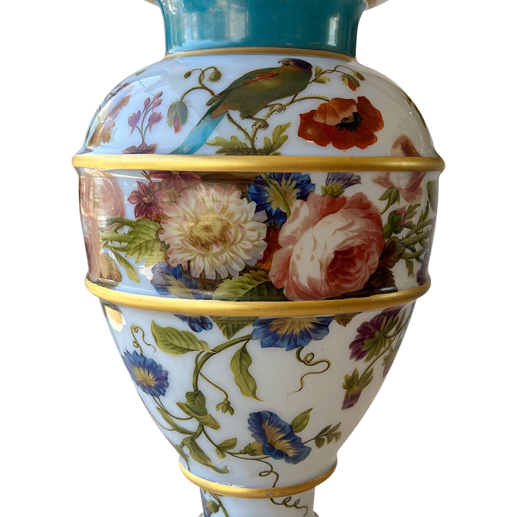 A Very Large French Baccarat Enameled Opaline Glass Decorated Vase, Circa 1845