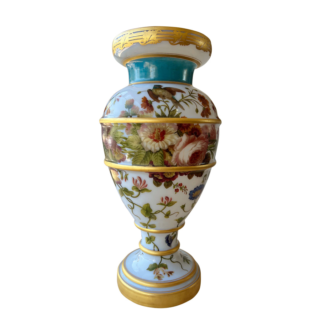 A Very Large French Baccarat Enameled Opaline Glass Decorated Vase, Circa 1845