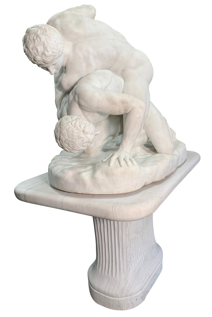 ITALIAN LIFE-SIZE WHITE MARBLE GROUP TITLED 'THE WRESTLERS' AFTER ANTONIO FRILLI