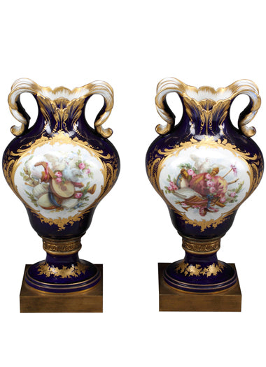 A PAIR OF SEVRES STYLE JEWELED PORTRAIT VASES