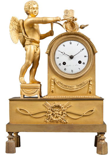 A FRENCH EMPIRE STYLE GILT BRONZE MANTEL CLOCK EARLY 19TH CENTURY