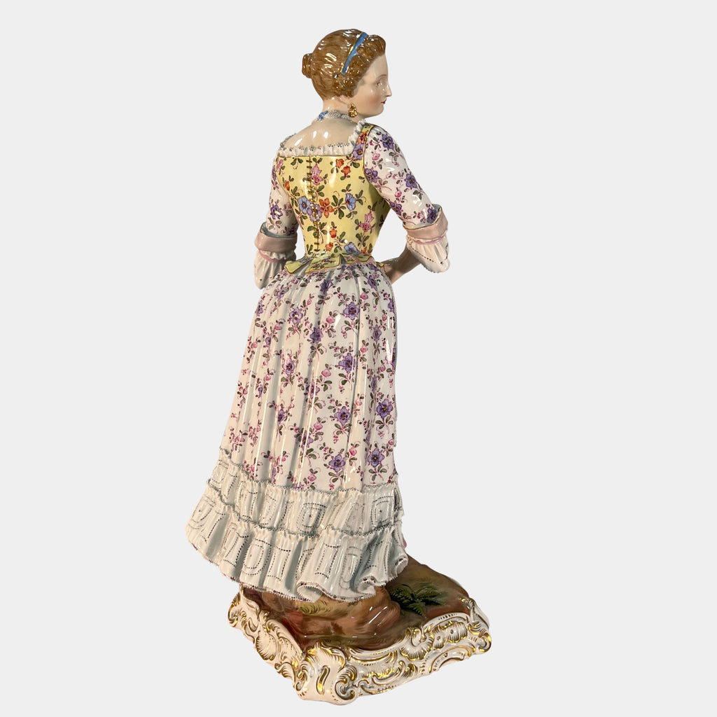 LARGE MEISSEN FIGURE OF A LADY FLOWER PICKER