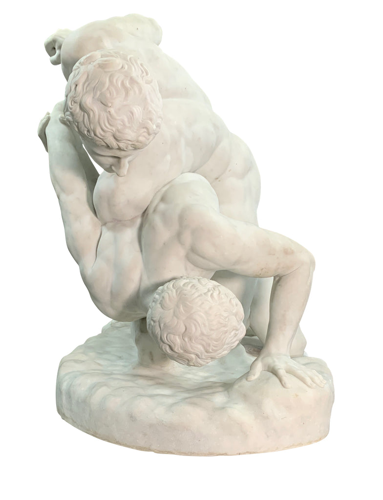 ITALIAN LIFE-SIZE WHITE MARBLE GROUP TITLED 'THE WRESTLERS' AFTER ANTONIO FRILLI