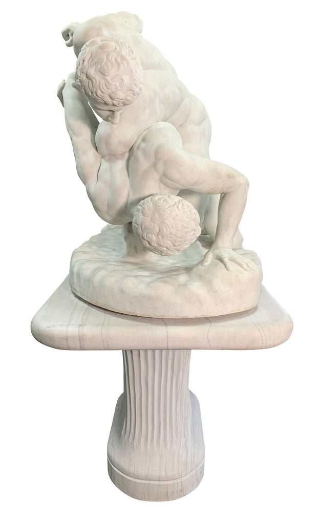 ITALIAN LIFE-SIZE WHITE MARBLE GROUP TITLED 'THE WRESTLERS' AFTER ANTONIO FRILLI