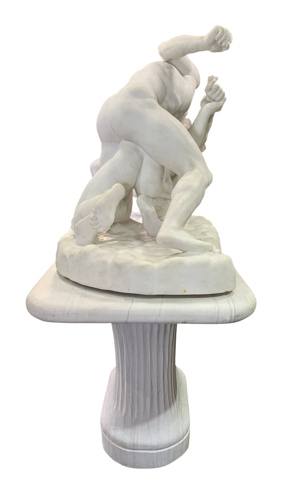 ITALIAN LIFE-SIZE WHITE MARBLE GROUP TITLED 'THE WRESTLERS' AFTER ANTONIO FRILLI