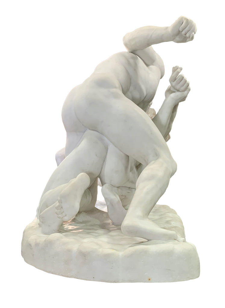 ITALIAN LIFE-SIZE WHITE MARBLE GROUP TITLED 'THE WRESTLERS' AFTER ANTONIO FRILLI