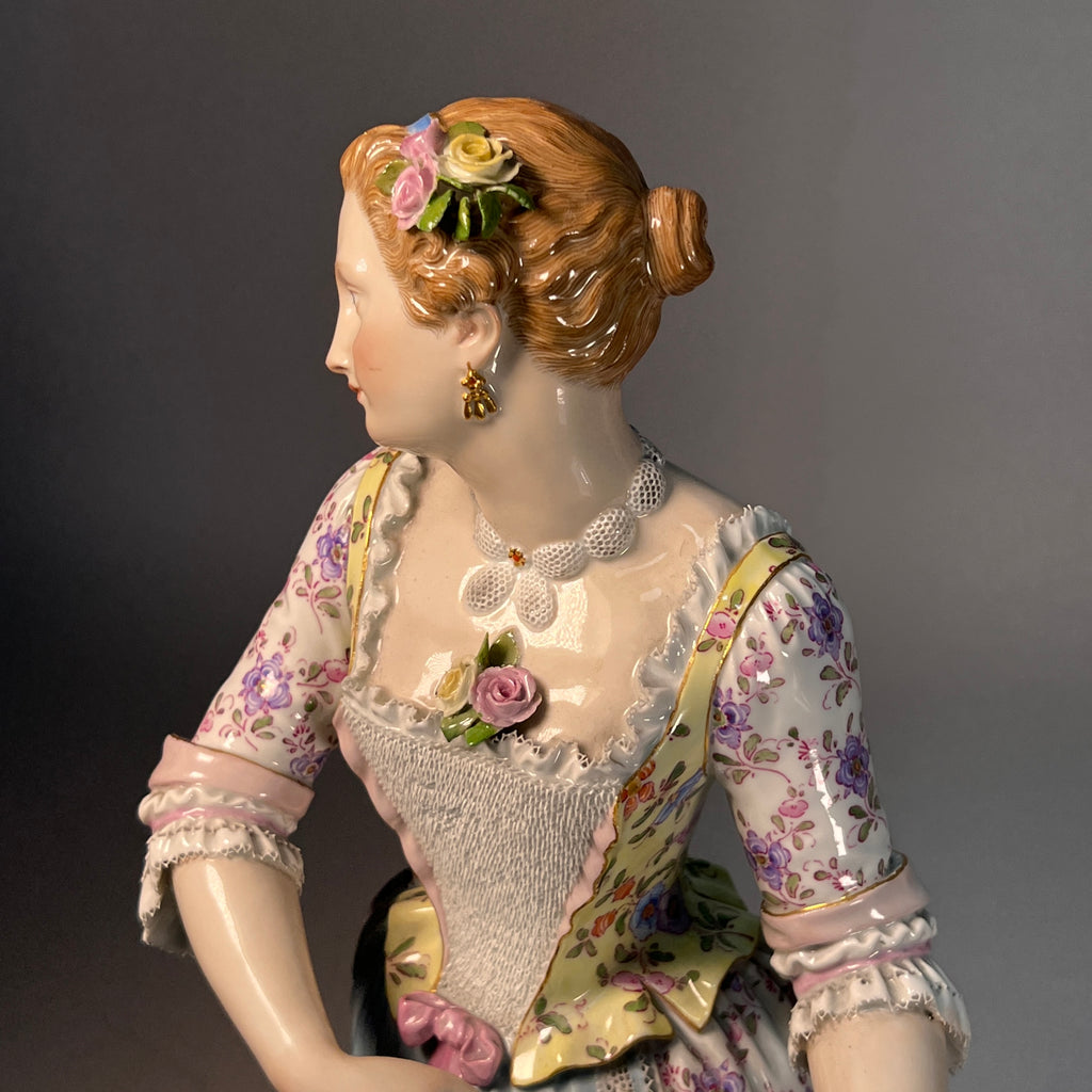 LARGE MEISSEN FIGURE OF A LADY FLOWER PICKER