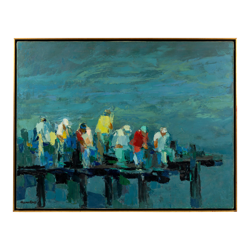 IMPRESSIONIST OIL ON CANVAS TITLED 'FIGURES ON A PIER' BY MISCHA KALLIS