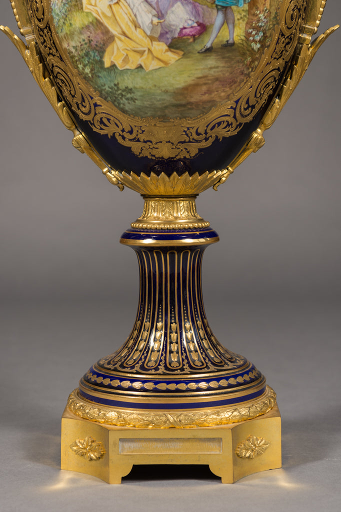 LARGE SEVRES STYLE ORMOLU MOUNTED COVERED VASE, CIRCA 1860