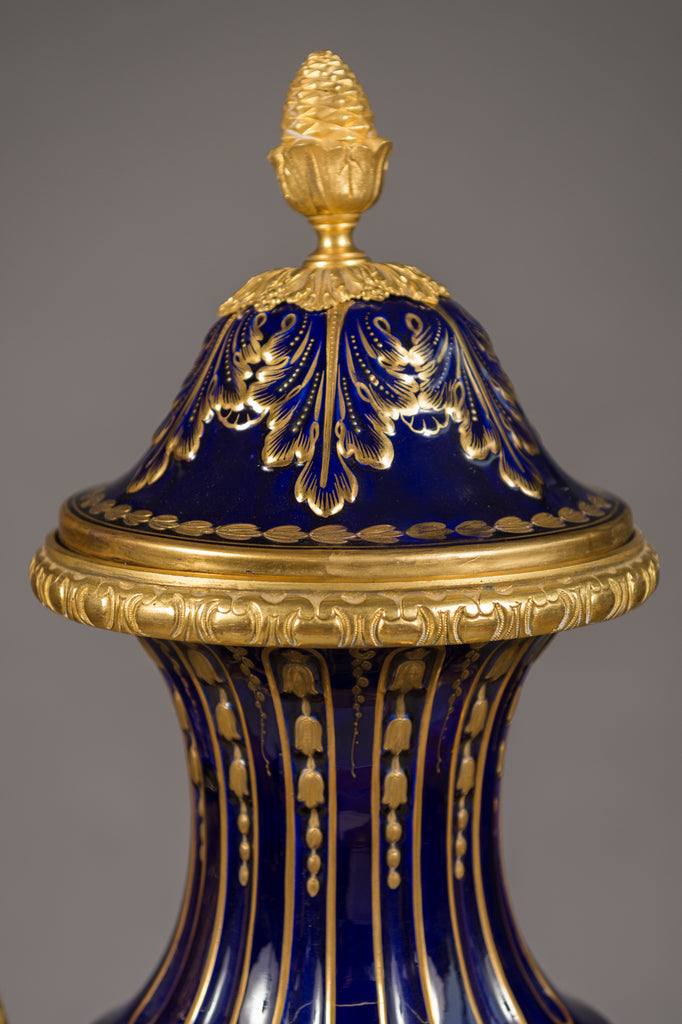 LARGE SEVRES STYLE ORMOLU MOUNTED COVERED VASE, CIRCA 1860