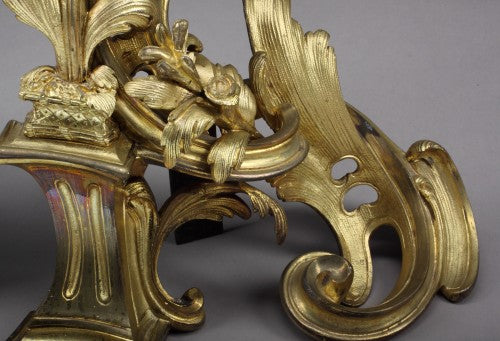 A Pair of French Gilt Bronze Rococo Style Chenets