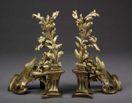 A Pair of French Gilt Bronze Rococo Style Chenets