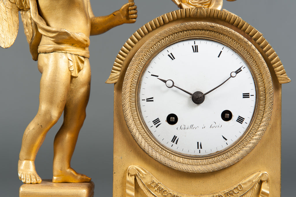 A FRENCH EMPIRE STYLE GILT BRONZE MANTEL CLOCK EARLY 19TH CENTURY