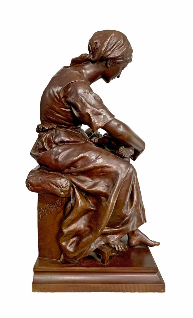 FRENCH PATINATED BRONZE OF MOTHER & CHILD BY PIERRE LOUIS DETRIER, 19TH CENTURY